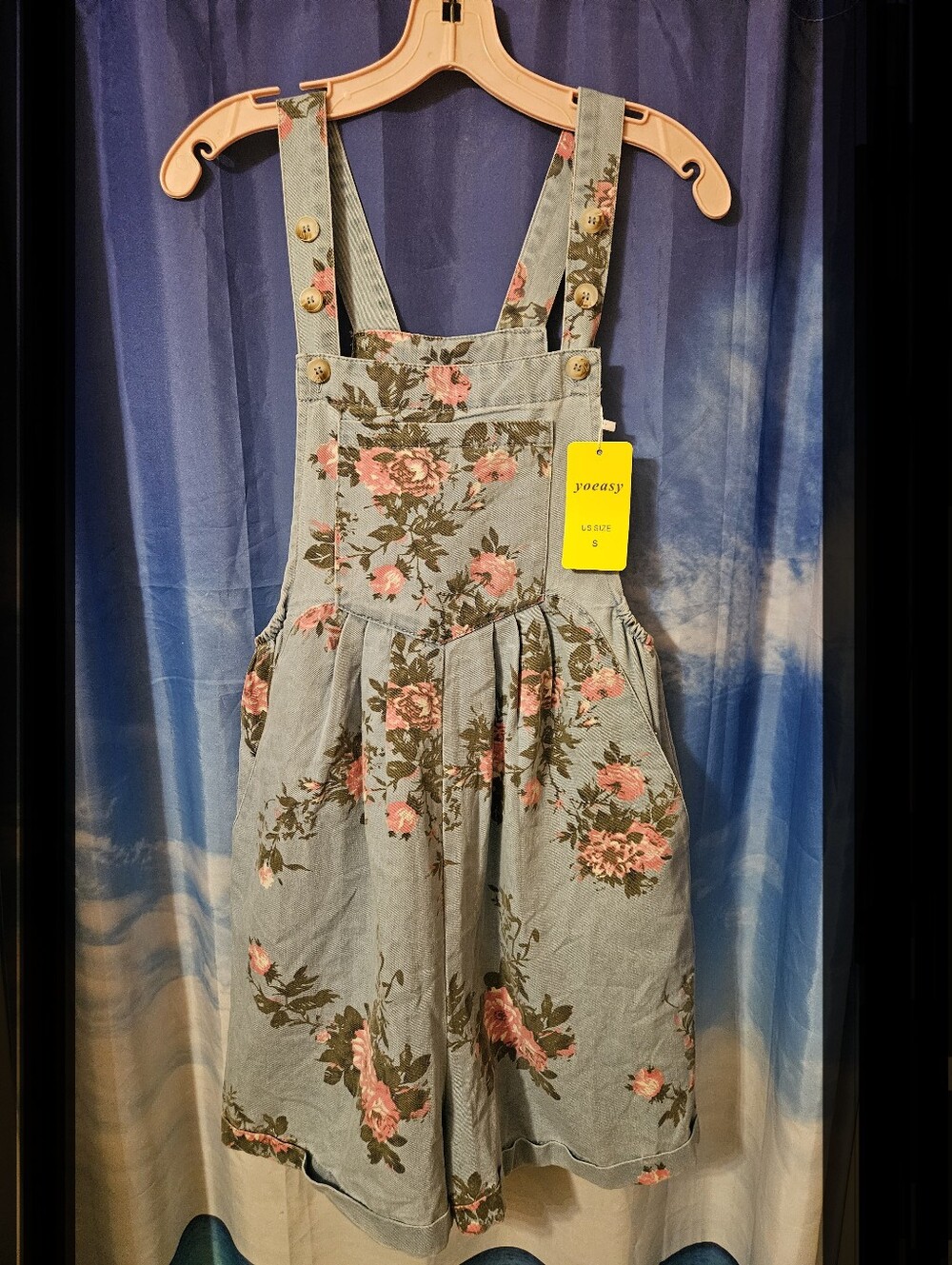 Yoeasy Floral Denim Shorts-Overalls with Adjustable Straps